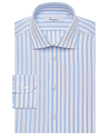 Men’s Slim Fit Striped Shirt – Light Blue | Fancy Full Sleeves | 100% Cotton