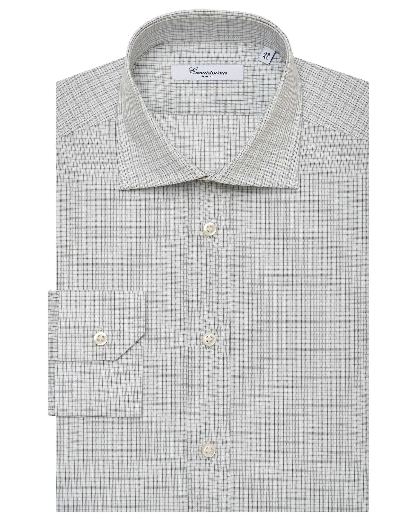 Camicissima Men’s Slim Fit Checked Shirt – Military Green | 100% Cotton | Fancy Full Sleeves