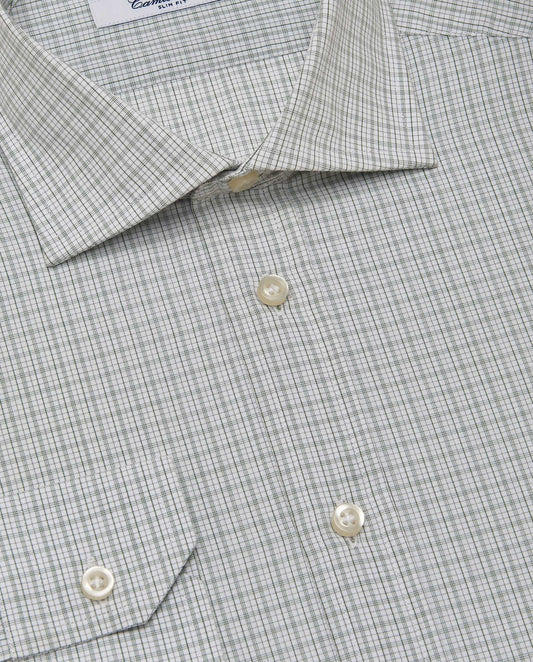 Camicissima Men’s Slim Fit Checked Shirt – Military Green | 100% Cotton | Fancy Full Sleeves