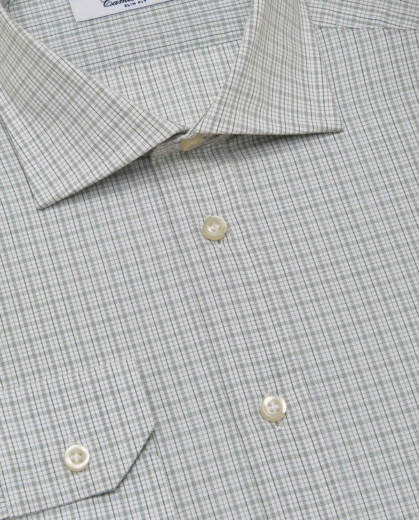 Camicissima Men’s Slim Fit Checked Shirt – Military Green | 100% Cotton | Fancy Full Sleeves