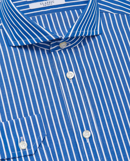 Men’s Slim Fit Striped Shirt – Blue | 100% Cotton | Classic Full Sleeves