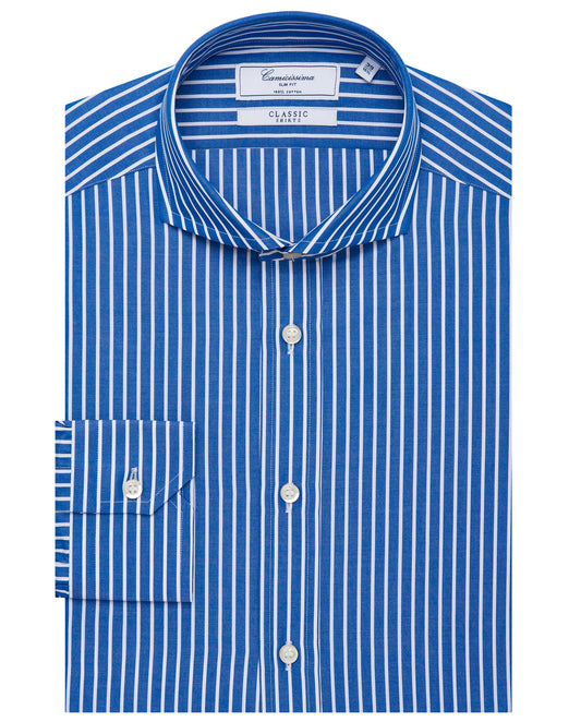Camicissima Men’s Slim Fit Striped Shirt – Blue | 100% Cotton | Classic Full Sleeves