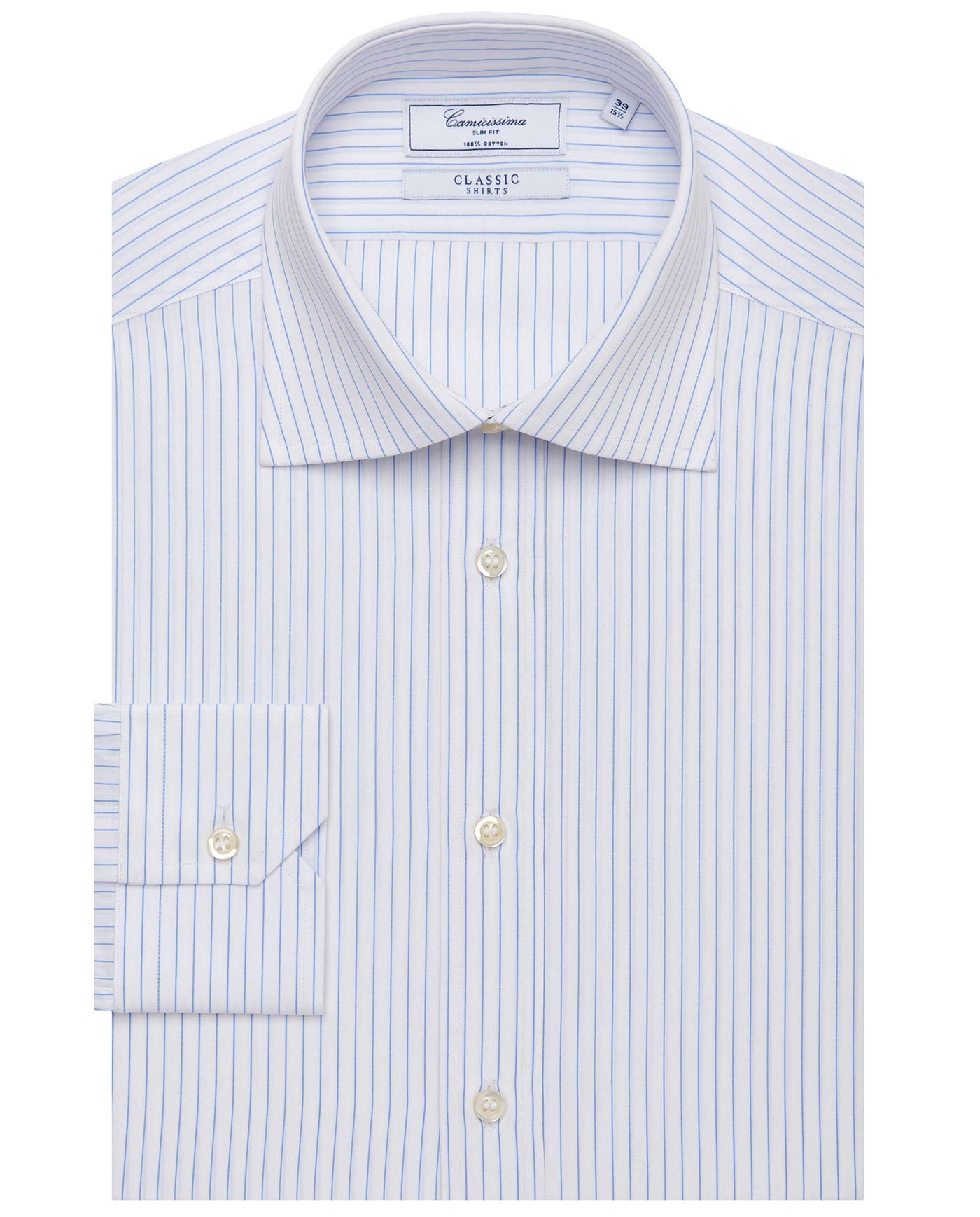 Camicissima Men’s Slim Fit Striped Shirt – Light Blue | 100% Cotton | Classic Full Sleeves