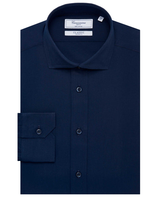 Camicissima Men’s Slim Fit Plain Shirt – Dark Blue | 100% Cotton | Classic Full Sleeves