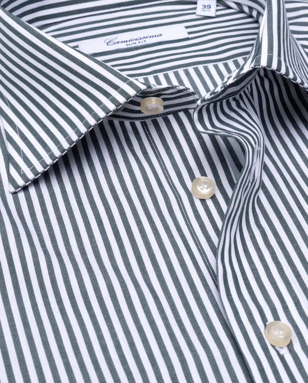 Camicissima Dark Green Striped Poplin Shirt