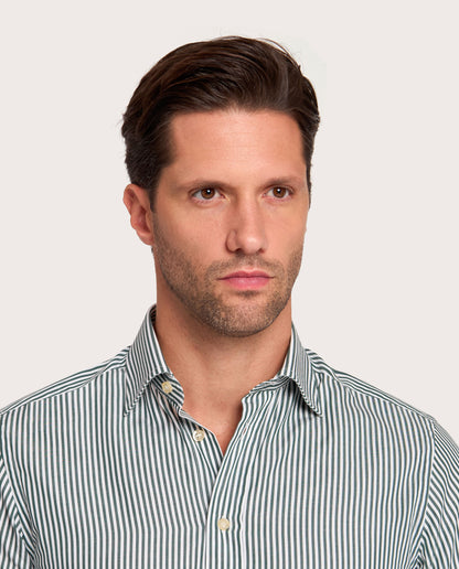 Camicissima Dark Green Striped Poplin Shirt