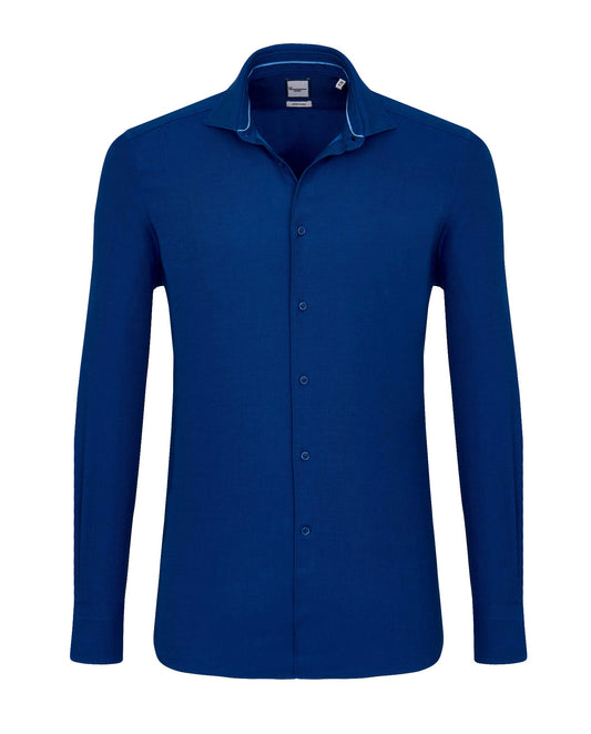 Slim Comfort Fit Blue Knitted Dobby Shirt