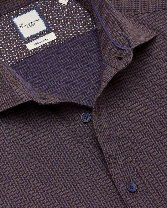 Camicissima Men’s Slim Comfort Fit Dark Brown Dobby Shirt