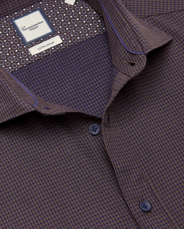 Camicissima Men’s Slim Comfort Fit Dark Brown Dobby Shirt