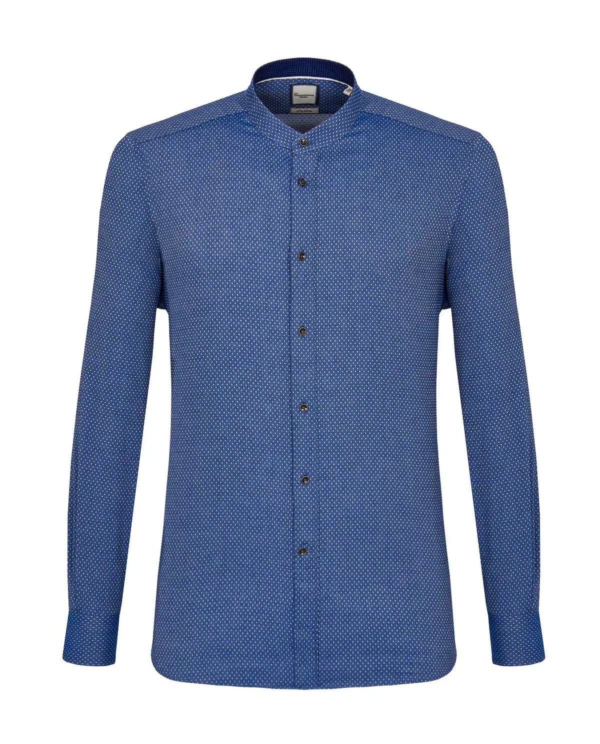 Blue patterned shirt on a white background