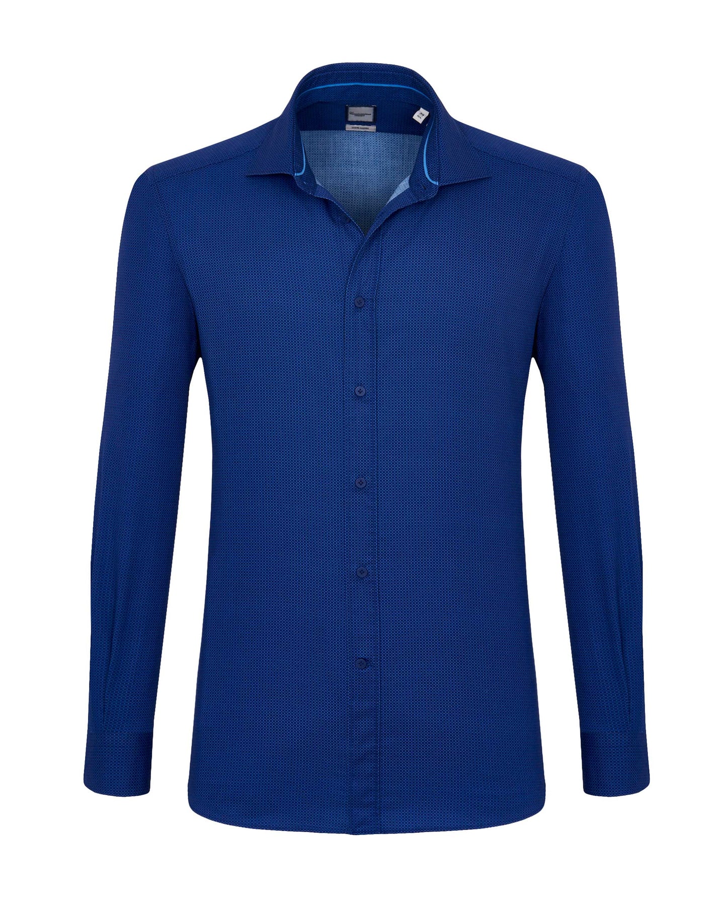 Camicissima Men’s Dark Blue Printed Twill Shirt – Slim Comfort Fit, Full Sleeves | Trendy Smart-Casual Wear