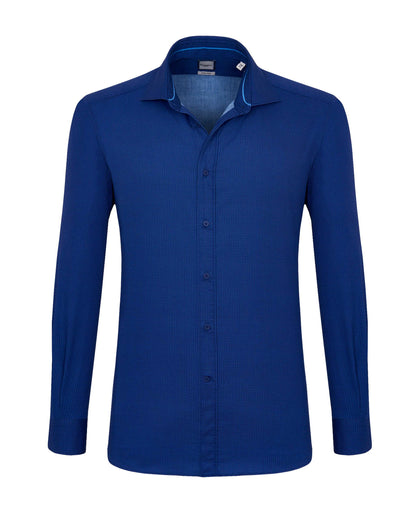 Camicissima Men’s Dark Blue Printed Twill Shirt – Slim Comfort Fit, Full Sleeves | Trendy Smart-Casual Wear