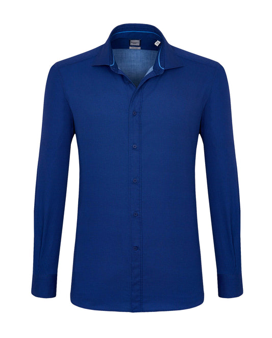 Camicissima Men’s Dark Blue Printed Twill Shirt – Slim Comfort Fit, Full Sleeves | Trendy Smart-Casual Wear