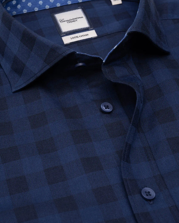 Camicissima Dark Blue Checkered Trendy Cotton Shirt