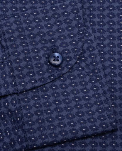 Camicissima Blue Navy Printed Poplin Trendy Cotton Shirt