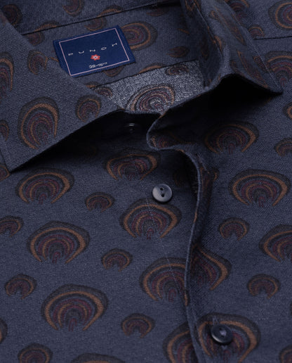 Camicissima Blue Navy Printed Dobby Punch Cotton Shirt