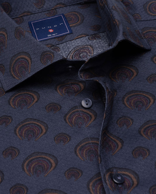Camicissima Blue Navy Printed Dobby Punch Cotton Shirt