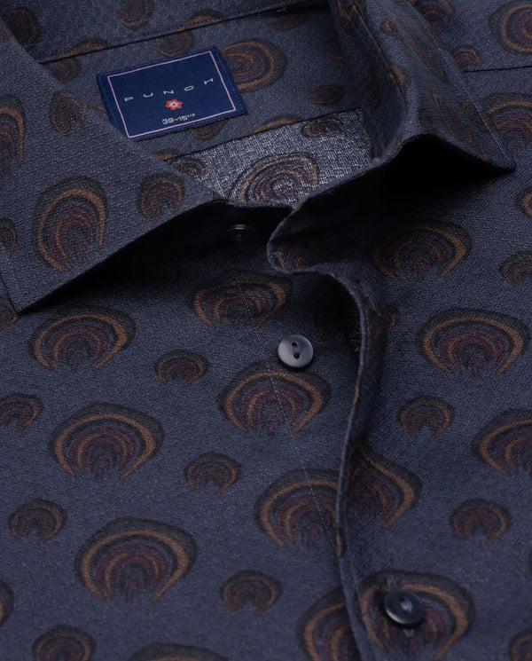 Camicissima Blue Navy Printed Dobby Punch Cotton Shirt