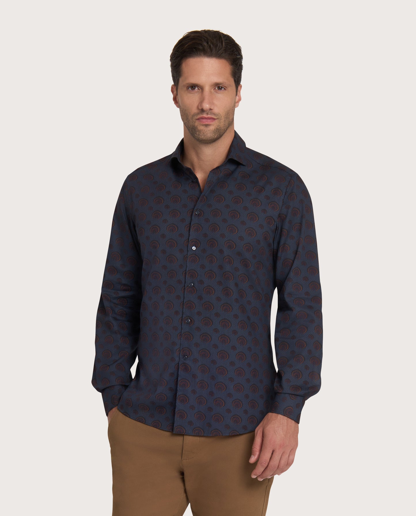 Camicissima Blue Navy Printed Dobby Punch Cotton Shirt