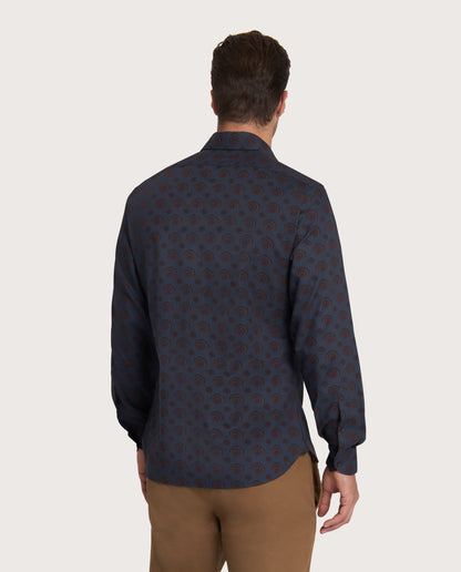 Camicissima Blue Navy Printed Dobby Punch Cotton Shirt