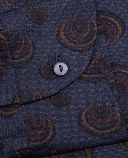 Camicissima Blue Navy Printed Dobby Punch Cotton Shirt