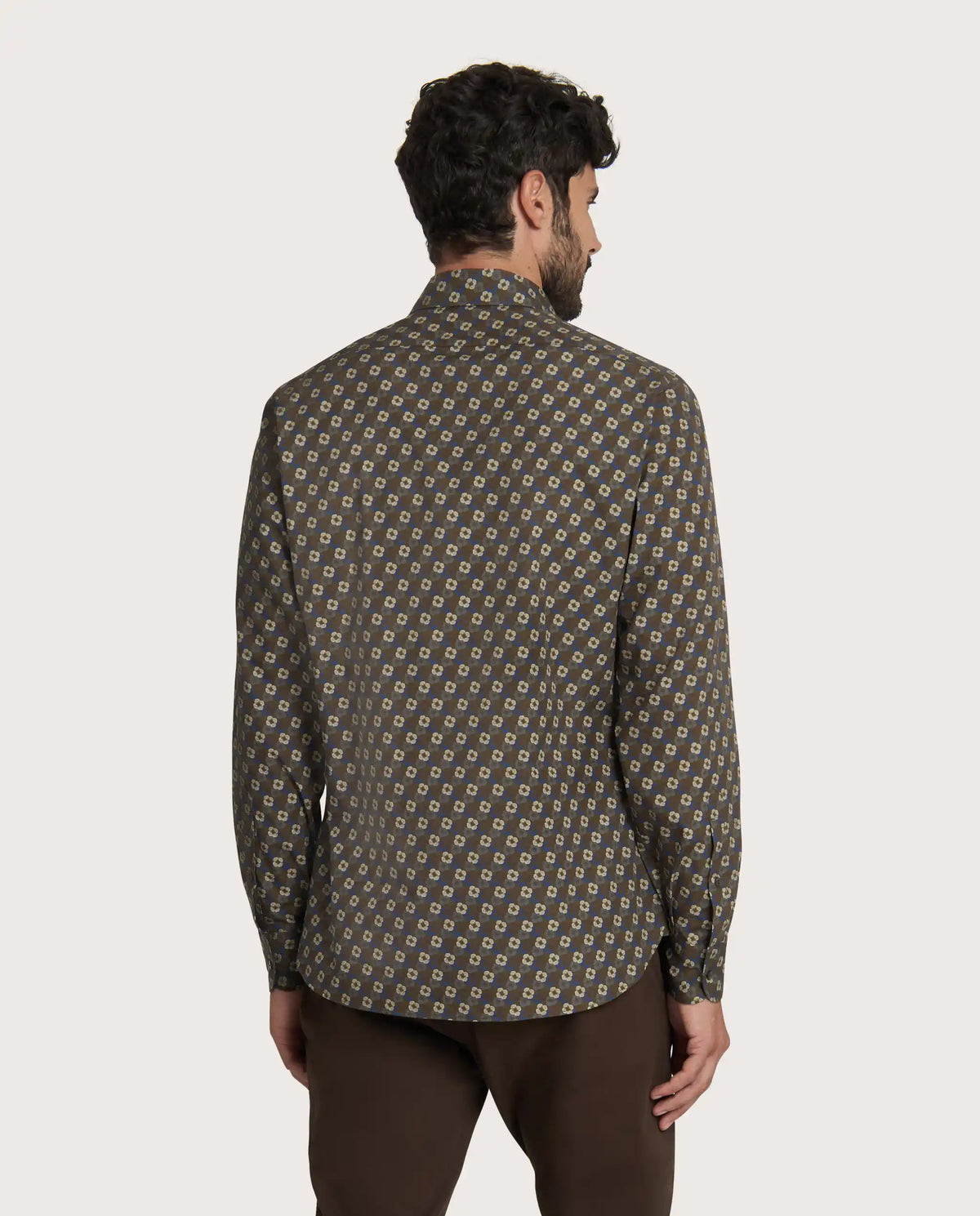 Camicissima Military Green Floral Printed Poplin Punch Cotton Shirt