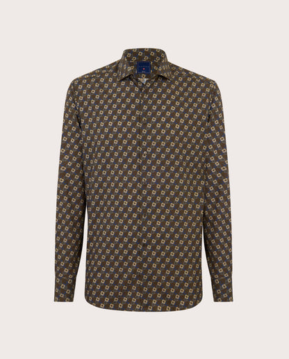 Camicissima Military Green Floral Printed Poplin Punch Cotton Shirt