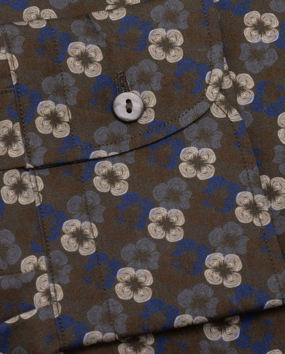 Camicissima Military Green Floral Printed Poplin Punch Cotton Shirt