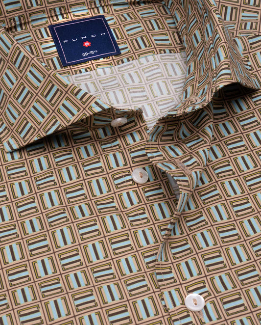 Camicissima Brown-Peach Printed Poplin Punch Cotton Shirt