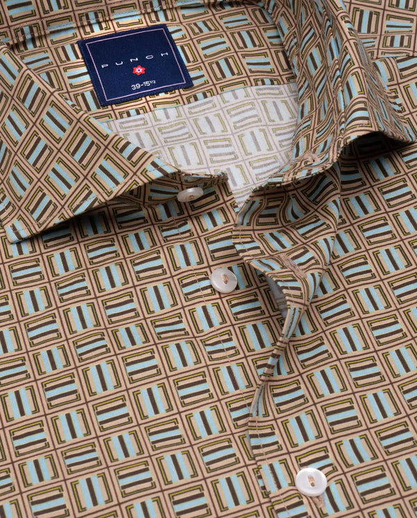 Camicissima Brown-Peach Printed Poplin Punch Cotton Shirt