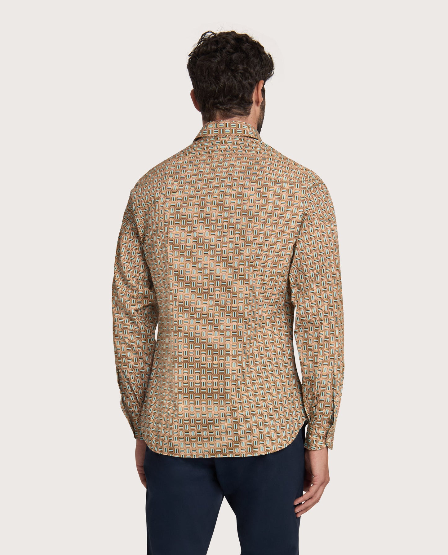 Camicissima Brown-Peach Printed Poplin Punch Cotton Shirt