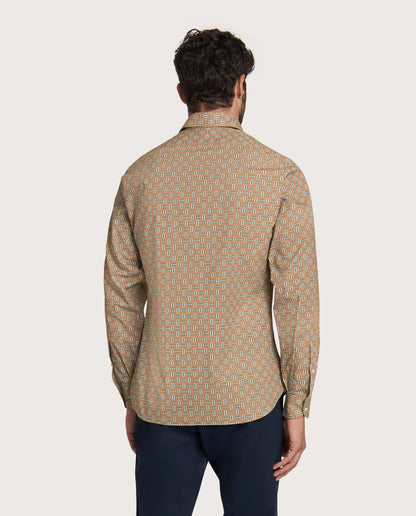 Camicissima Brown-Peach Printed Poplin Punch Cotton Shirt