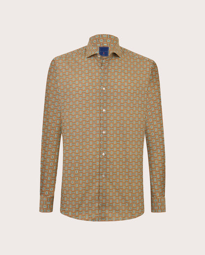 Camicissima Brown-Peach Printed Poplin Punch Cotton Shirt