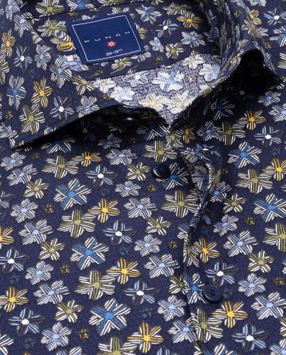 Camicissima Blue Navy Printed Dobby Punch Cotton Shirt