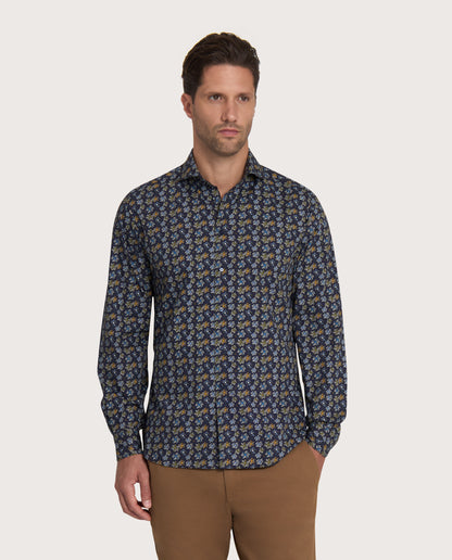 Camicissima Blue Navy Printed Dobby Punch Cotton Shirt
