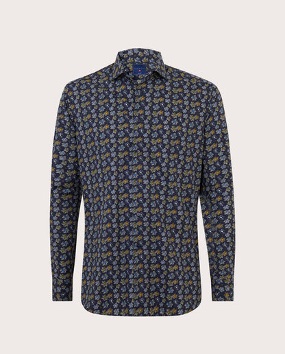 Camicissima Blue Navy Printed Dobby Punch Cotton Shirt