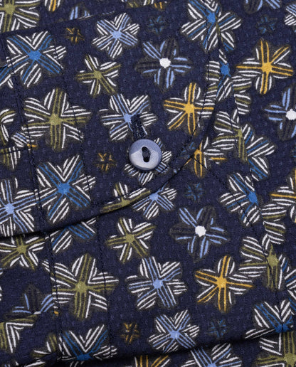 Camicissima Blue Navy Printed Dobby Punch Cotton Shirt