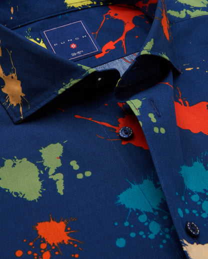 Camicissima Men's Premium 100% Cotton Punch Shirt - Blue Navy | Relaxed Fit
