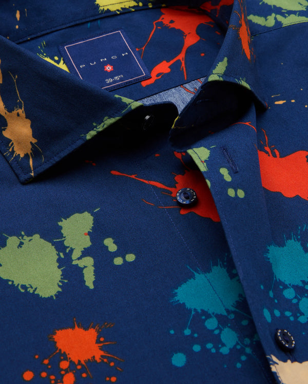 Camicissima Men's Premium 100% Cotton Punch Shirt - Blue Navy | Relaxed Fit