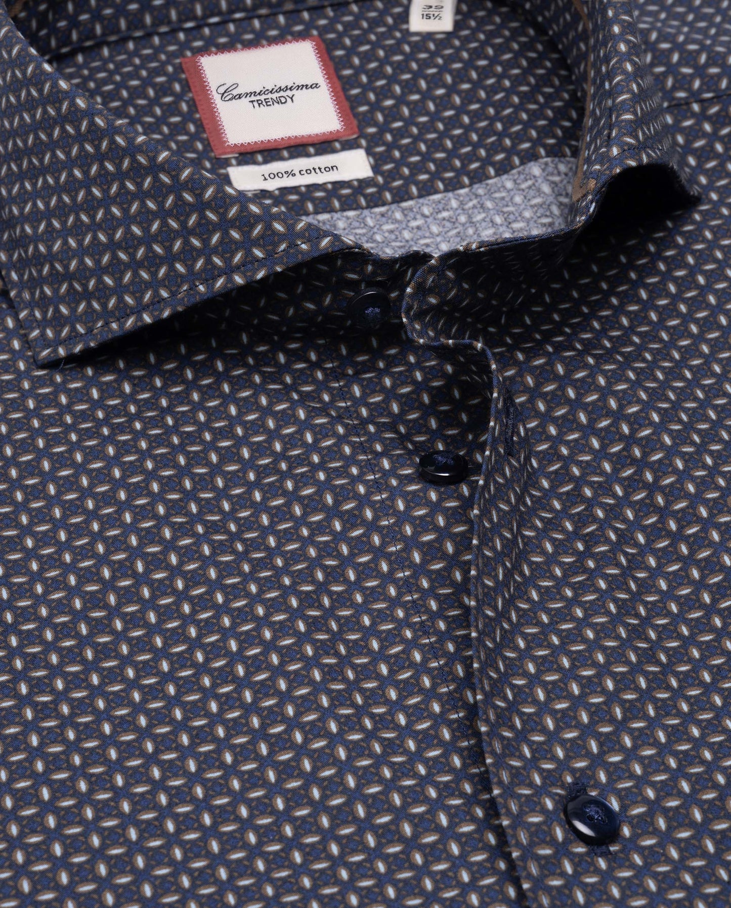 Camicissima Navy Blue Printed Poplin Trendy Cotton Shirt