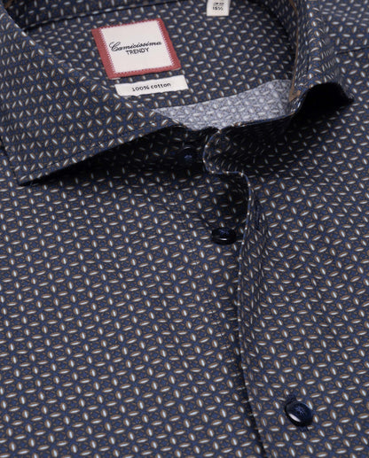 Camicissima Navy Blue Printed Poplin Trendy Cotton Shirt