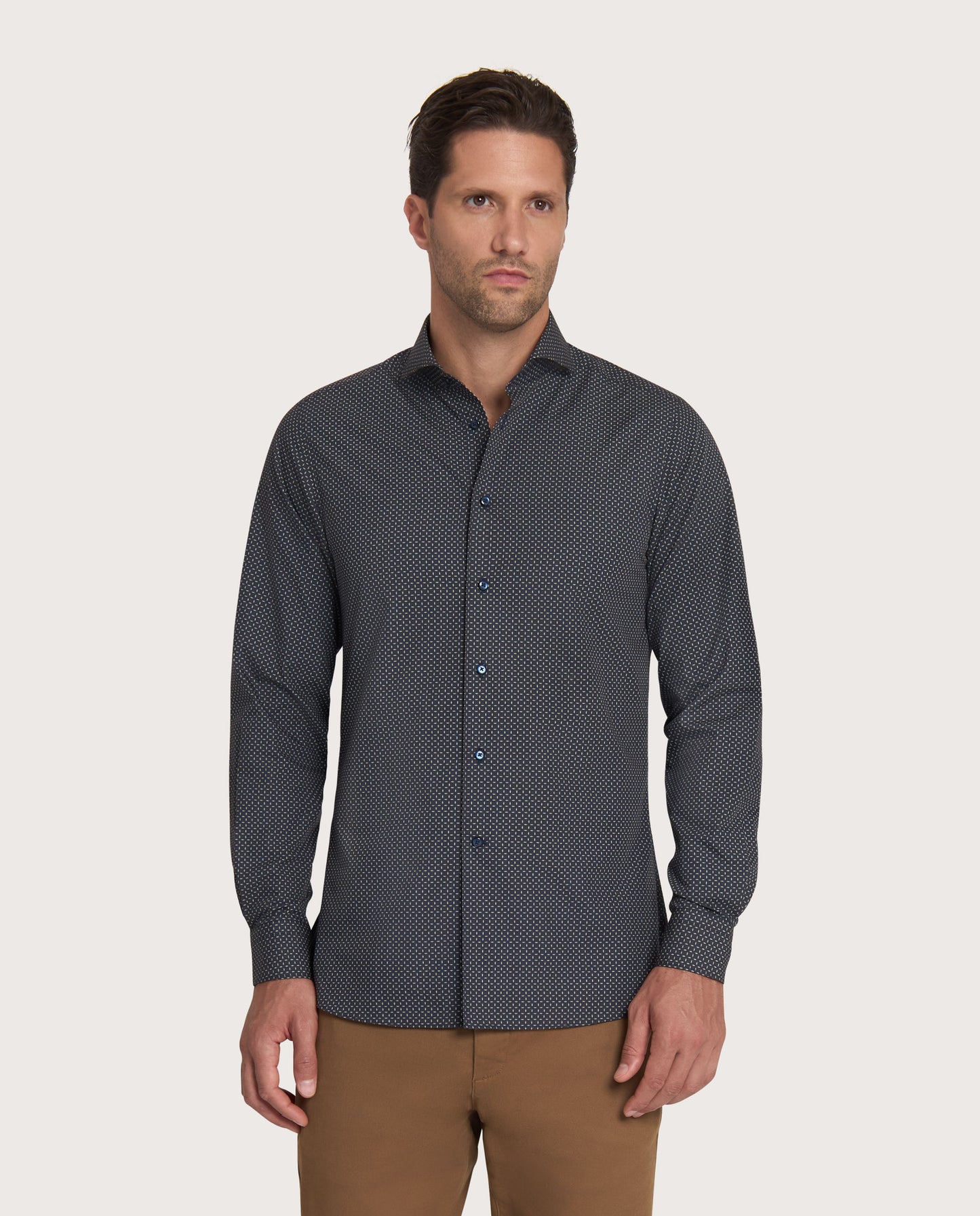 Camicissima Navy Blue Printed Poplin Trendy Cotton Shirt