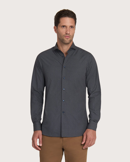 Camicissima Navy Blue Printed Poplin Trendy Cotton Shirt