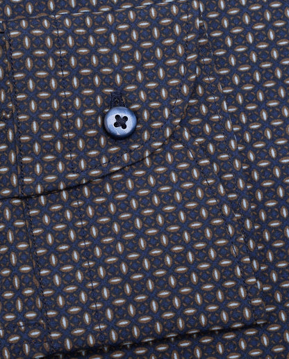 Camicissima Navy Blue Printed Poplin Trendy Cotton Shirt