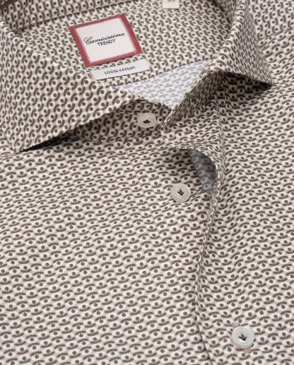 Camicissima Light Brown Printed Poplin Trendy Cotton Shirt