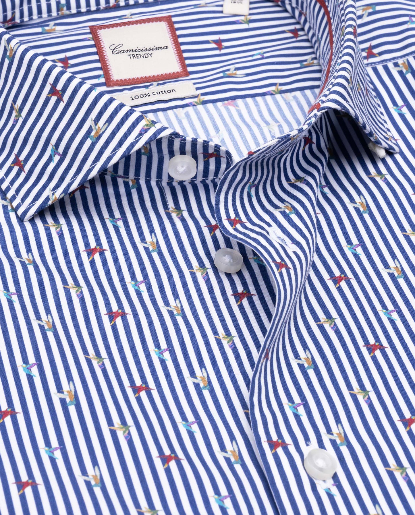 Camicissima Dark Blue Printed Poplin Trendy Cotton Shirt