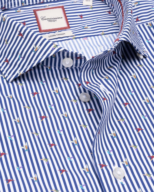 Camicissima Dark Blue Printed Poplin Trendy Cotton Shirt