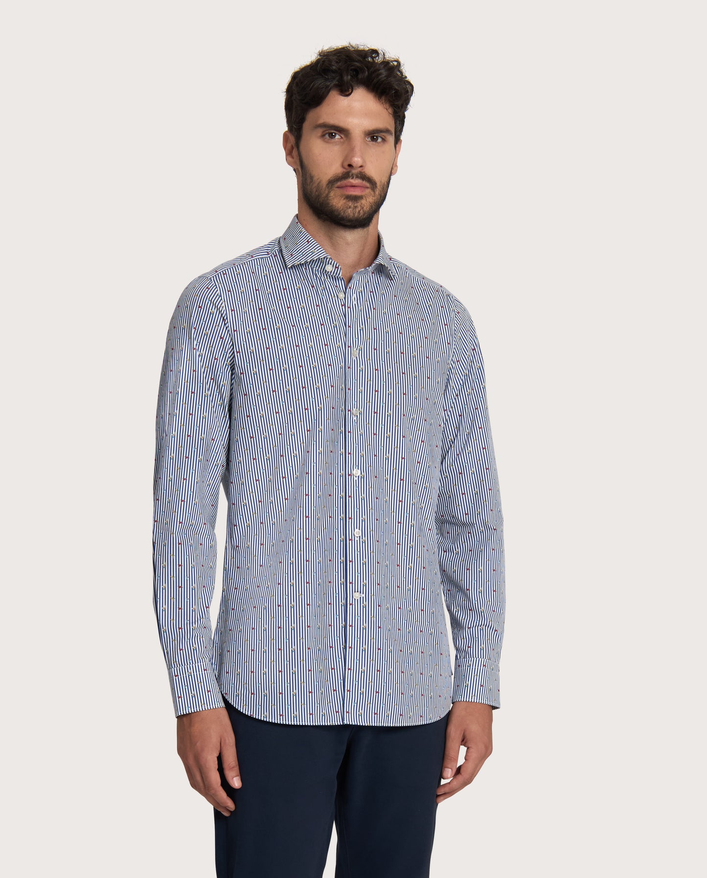 Camicissima Dark Blue Printed Poplin Trendy Cotton Shirt