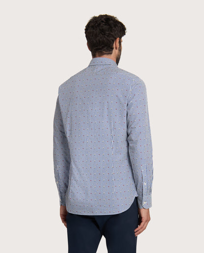 Camicissima Dark Blue Printed Poplin Trendy Cotton Shirt