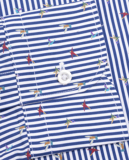 Camicissima Dark Blue Printed Poplin Trendy Cotton Shirt